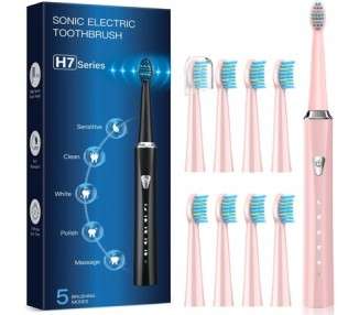 Sonic Electric Toothbrushes for Adults and Kids with 8 Heads 5 Modes - Pink