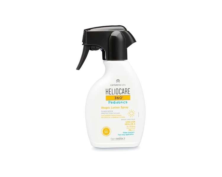 Heliocare 360° Pediatrics Atopic Lotion Body Spray 250ml Kids Sun Spray for Body UVA UVB Visible Light Infrared-A Sun Protection For Children's Sensitive Skin Supercharged with Antioxidants