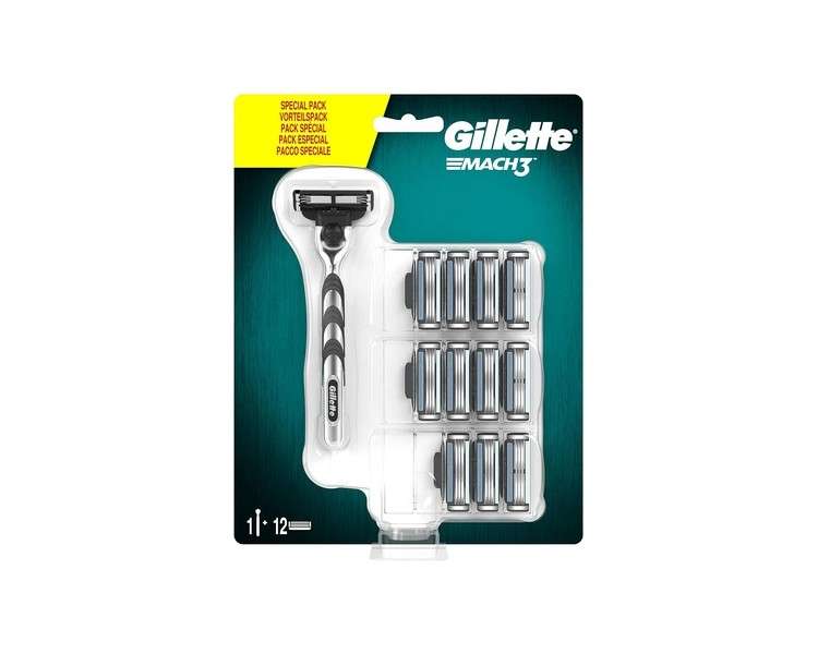 Gillette Mach3 Razor for Men with Lubricated Strips and 12 Refill Blades