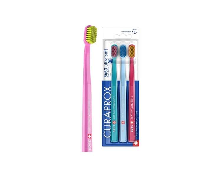 Curaprox Toothbrush Set CS 5460 Ultra Soft Manual Toothbrushes for Adults with Super Soft CUREN Bristles - Pack of 3