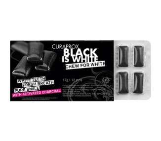 Curaprox Black is White Chewing Gum - Whitening Effect with Activated Charcoal - Vegan Gum