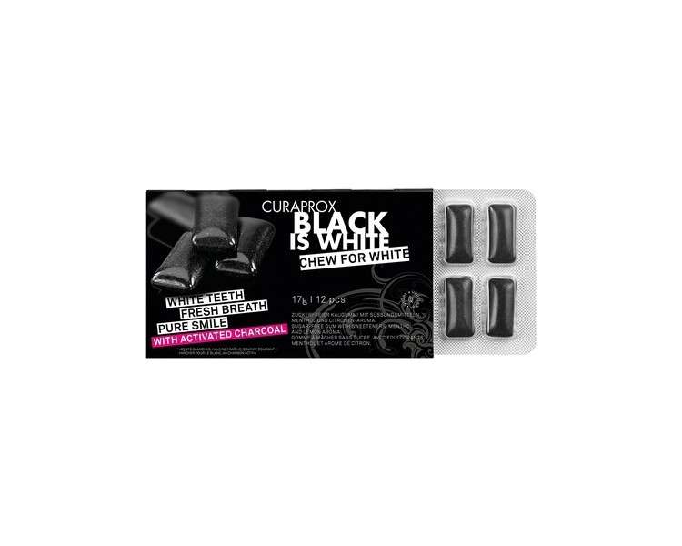 Curaprox Black is White Chewing Gum - Whitening Effect with Activated Charcoal - Vegan Gum