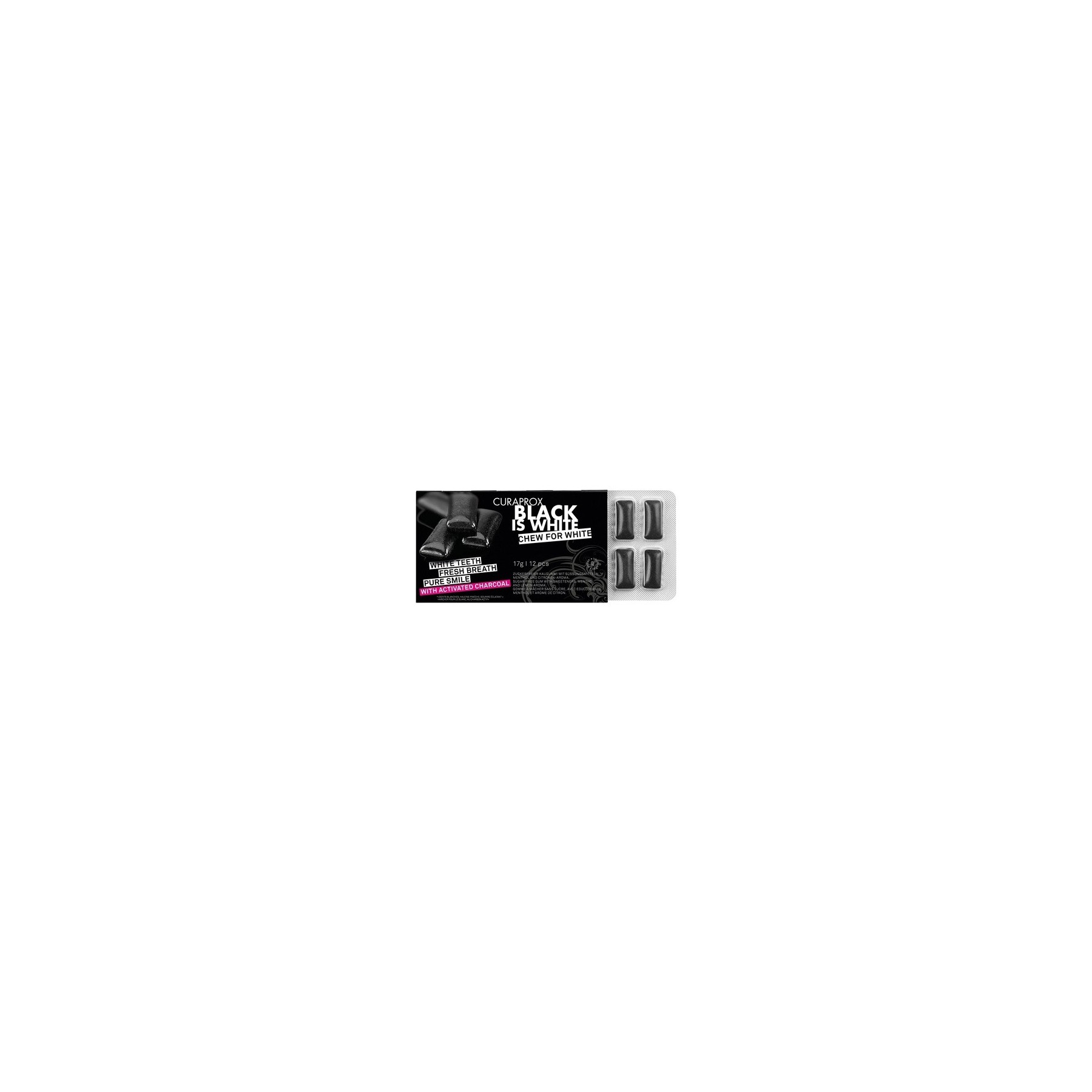 Curaprox Black is White Chewing Gum - Whitening Effect with Activated Charcoal - Vegan Gum