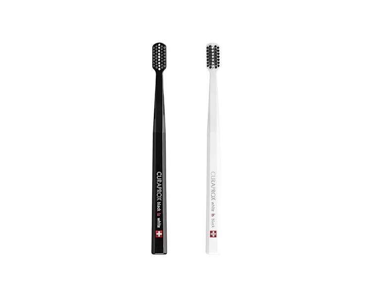 Curaprox Toothbrush CS Black is White Duo Manual Toothbrush for Adults with 8760 CUREN Bristles Black and White 2 Pieces
