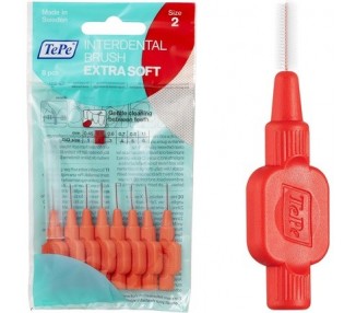 TePe Interdental Brushes Red Extra Soft Size 2 Simple and Effective Cleaning of Interdental Spaces 8 Brushes