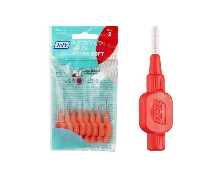 TePe Interdental Brushes Red Extra Soft Size 2 Simple and Effective Cleaning of Interdental Spaces 8 Brushes
