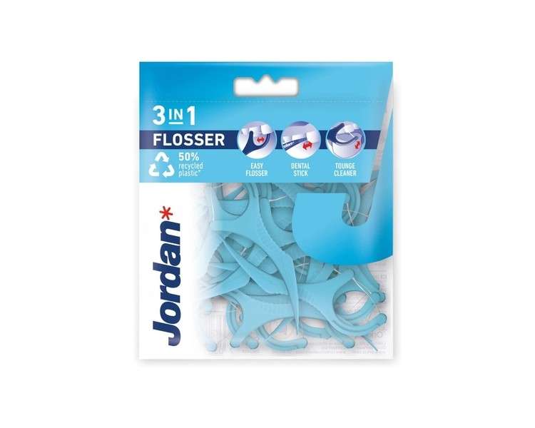 Jordan Dental Floss with Holder and Tongue Cleaner Blue/White 36 Pieces