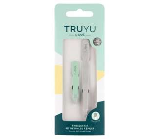 Truyu Tweezer Kit Set of 2 Full Size Slant Tweezer and Mini Slant Tweezer - Facial Hair Removal for Women and Eyebrow Tweezers