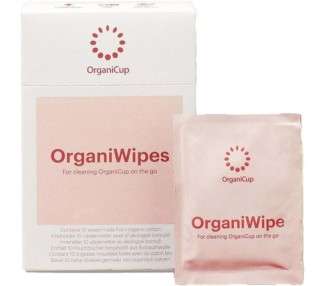 OrganiCup OrganiWipes Bio Menstrual Pads 10 Pack - Perfume Free Vegan Individually Wrapped Biodegradable Organic Cotton - Not Available in California