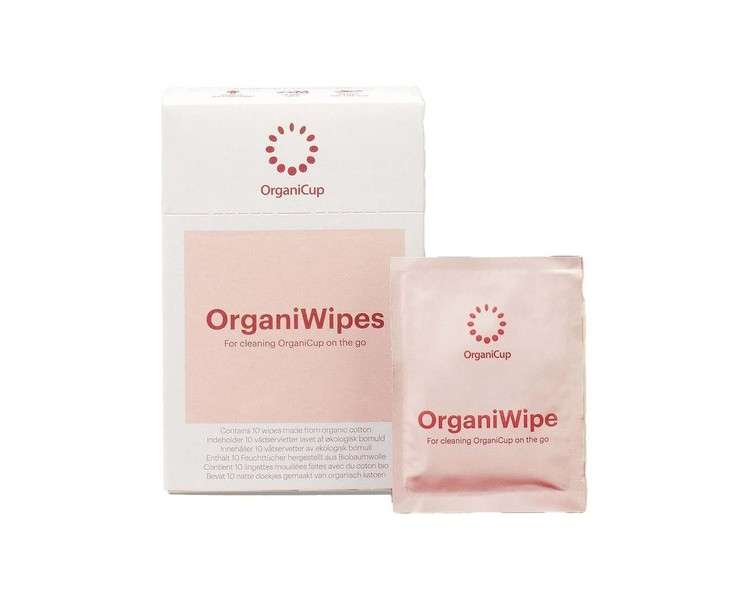 OrganiCup OrganiWipes Bio Menstrual Pads 10 Pack - Perfume Free Vegan Individually Wrapped Biodegradable Organic Cotton - Not Available in California