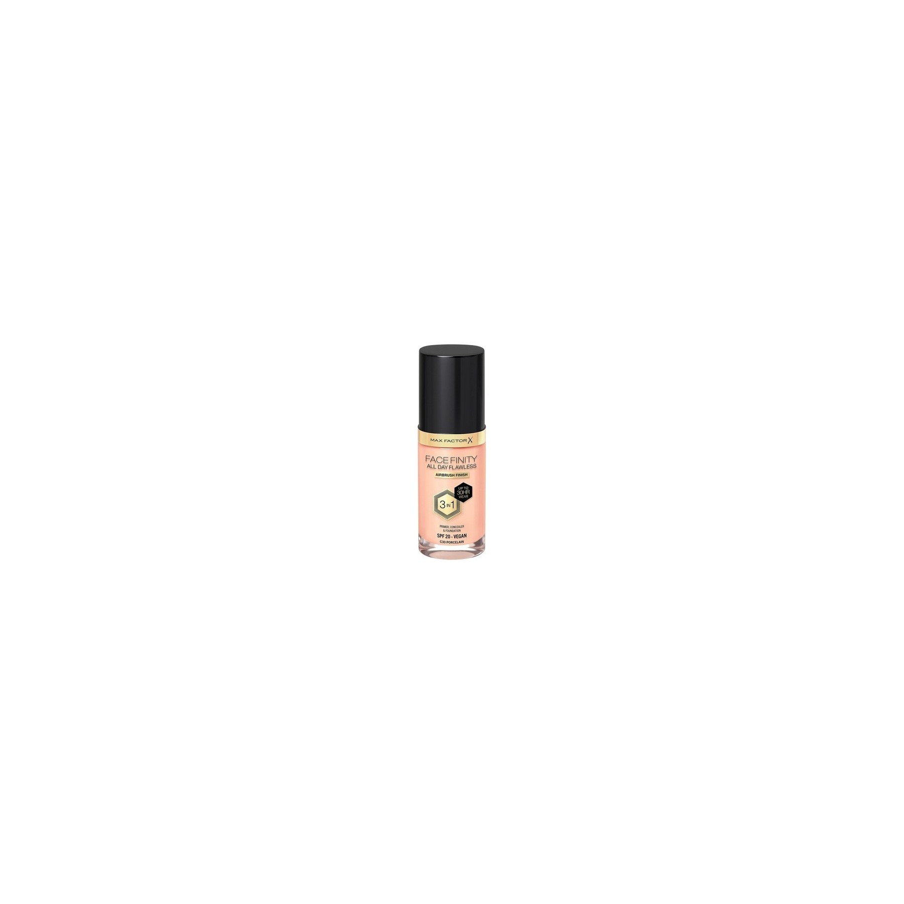 Max Factor Facefinity All Day Flawless 3 in 1 Liquid Foundation Lightweight Oil Free Formula with SPF 20 30ml Porcelain