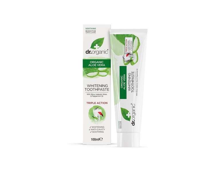 Dr Organic Aloe Vera Toothpaste Natural Vegan Cruelty Free Paraben & SLS Free Whitening Anti Cavity Fresh 100ml