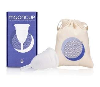 Mooncup The Original Silicone Menstrual Cup Size B Reusable Soft Period Cup Sustainable Eco Friendly Hypoallergenic Organic Cotton Bag Included
