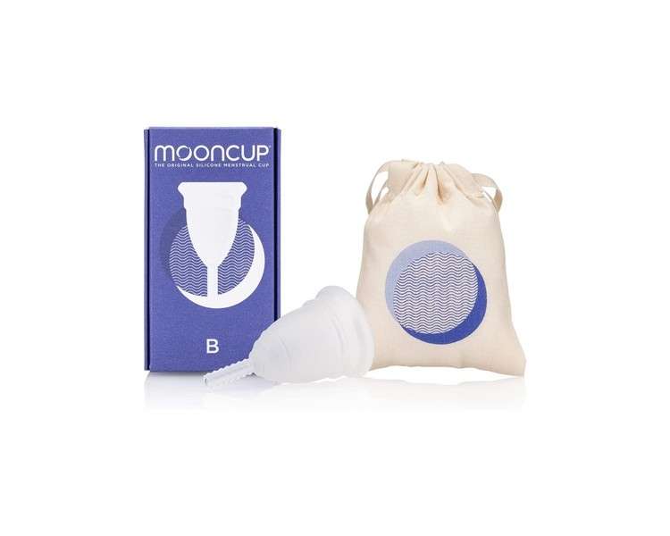 Mooncup The Original Silicone Menstrual Cup Size B Reusable Soft Period Cup Sustainable Eco Friendly Hypoallergenic Organic Cotton Bag Included