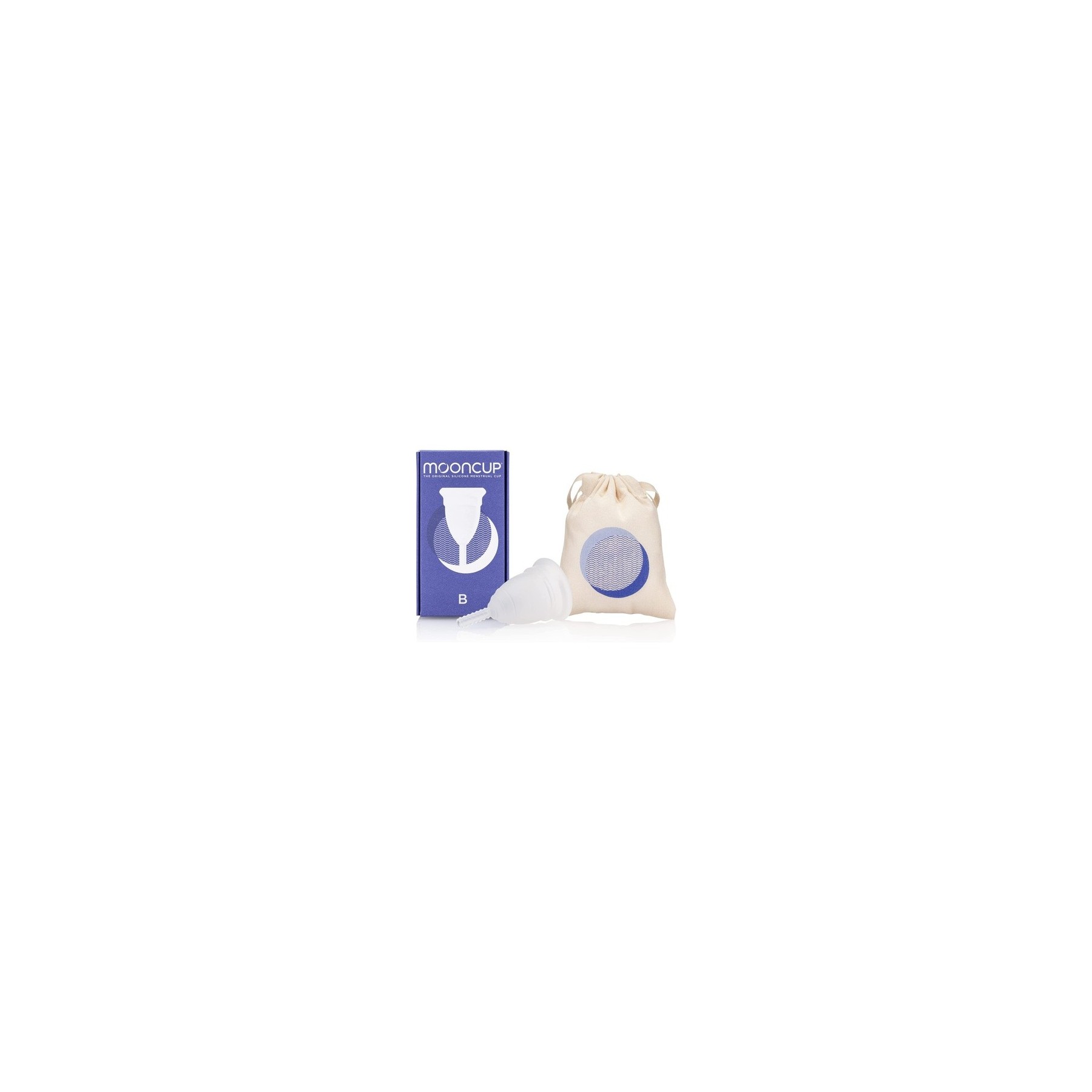 Mooncup The Original Silicone Menstrual Cup Size B Reusable Soft Period Cup Sustainable Eco Friendly Hypoallergenic Organic Cotton Bag Included