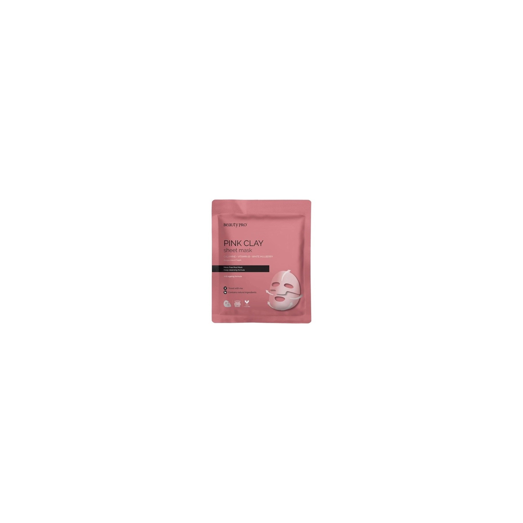BeautyPro Pink Clay Sheet Mask with Calamine, Vitamin C, and Niacinamide Brightens Skin and Improves Complexion