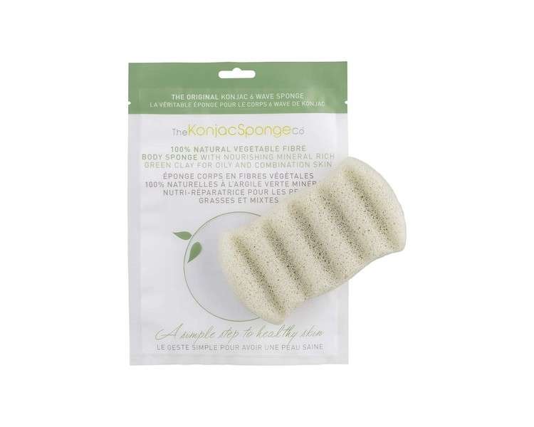 The Konjac Sponge Co 6 Wave Body Bath Sponge with Green Clay for Irritated, Sensitive and Combination Skin Types