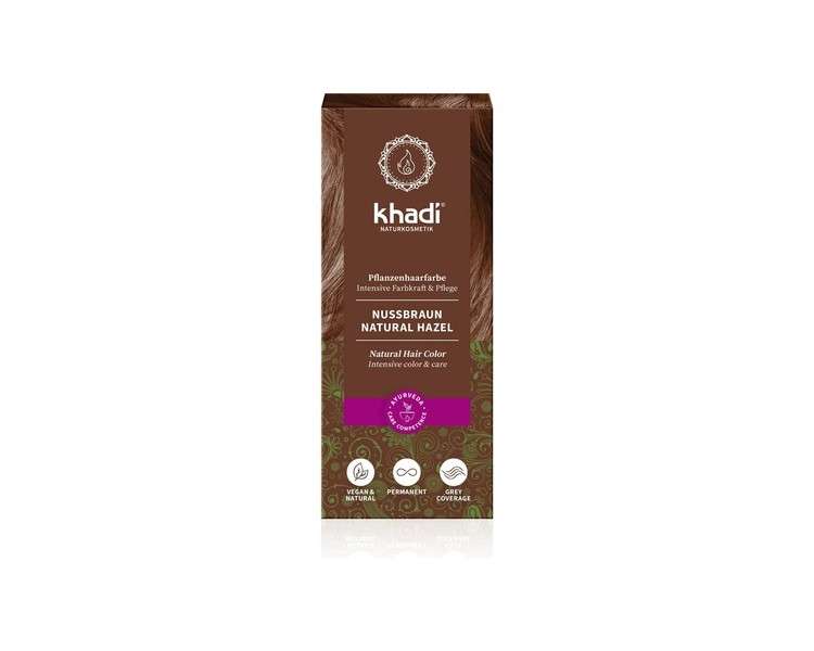 Khadi Nussbraun Plant Hair Color for Shiny Nut Brown to Rich Chocolate Brown 100% Natural Vegan Certified Natural Cosmetics 100g