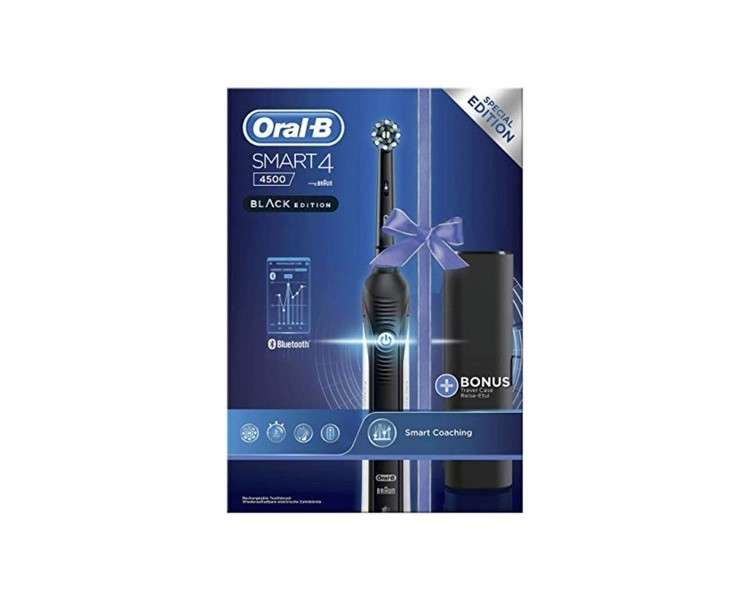 Oral-B Smart 4 4500 CrossAction Electric Toothbrush - Black 3 Modes: Whitening, Sensitive, Gum Care 2 Replacement Heads Premium Travel Case