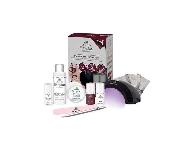 alessandro Striplac Peel or Soak Starter Kit with Nail Polish, Top Coat and Cleansing Pads - 11 pc