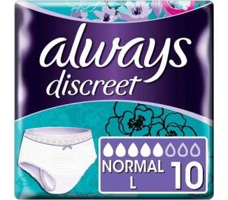 Always Discreet Underwear for Incontinence and Bladder Weakness Normal Flow Large - Pack of 10