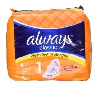 Always Classic Sanitary Towels Normal Wings 10 Count