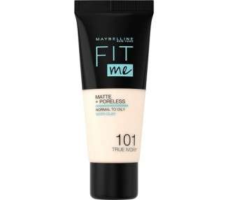 Maybelline Fit Me Foundation Matte & Poreless Full Coverage Blendable for Normal to Oily Skin 30ml 101 True Ivory