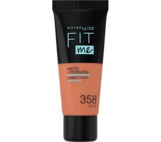 Maybelline Fit Me Foundation Matte & Poreless Full Coverage Blendable for Normal to Oily Skin 30ml 358 Latte