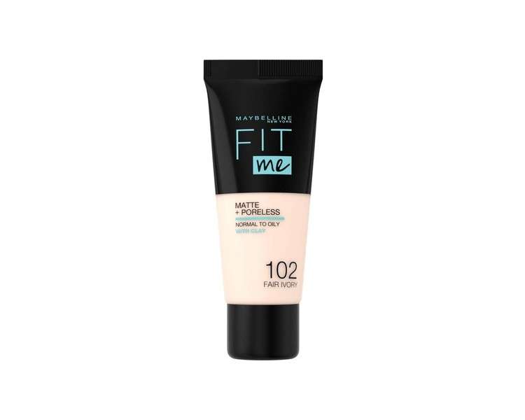 Maybelline Fit Me Foundation Matte & Poreless Full Coverage Blendable for Normal to Oily Skin 102 Fair Ivory 30ml