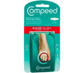 Compeed On Toes Blister Plasters 8 Hydrocolloid Plasters Foot Treatment 1.7cm x 5.1cm - Pack of 8
