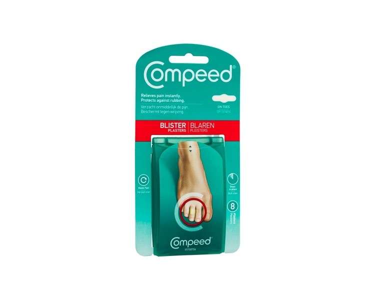 Compeed On Toes Blister Plasters 8 Hydrocolloid Plasters Foot Treatment 1.7cm x 5.1cm - Pack of 8