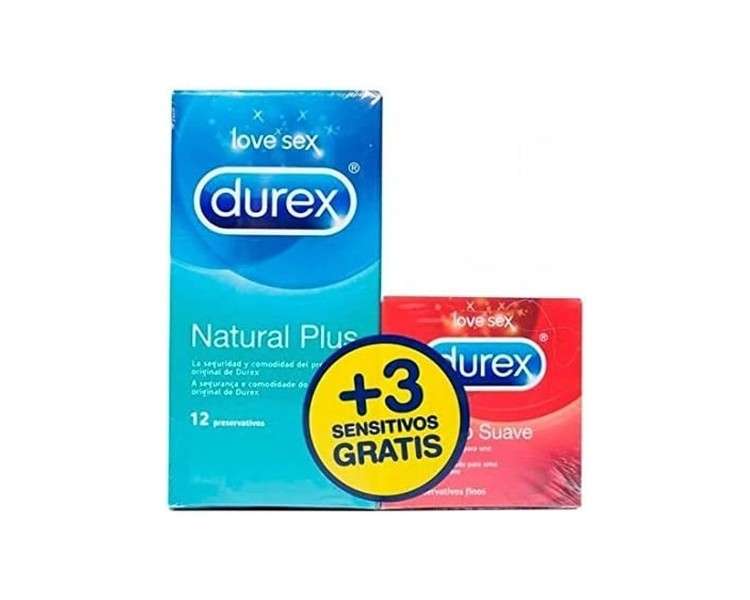 Prof Durex Natural Plus Pack 12 Units + Sensation Pack 3 Units