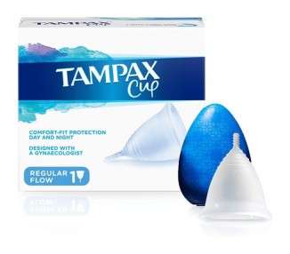 Tampax Cup Regular Flow Menstrual Cups Comfort-fit Protection Made with 100% Medical Grade Silicone Clinically Tested Easy Cleansing Reusable Supplied with a Carry Case