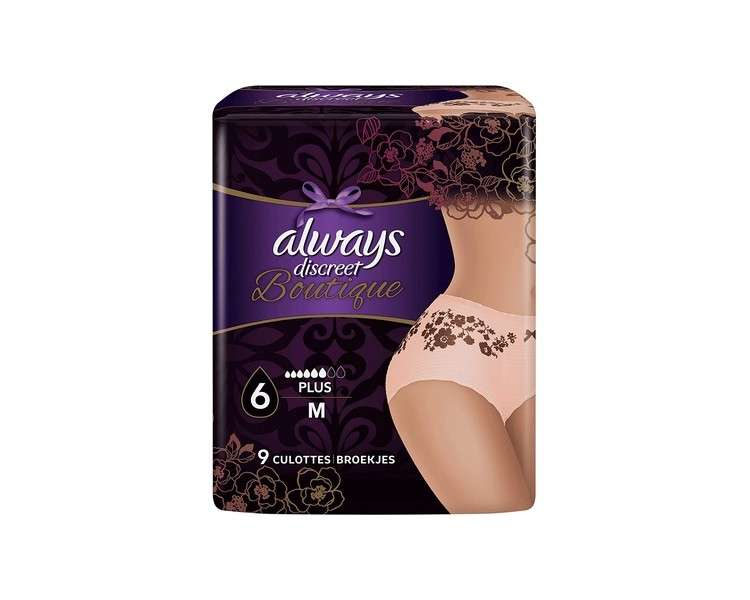 Always Discreet Boutique Incontinence Underwear 9 Pants for Bladder Leaks Size M