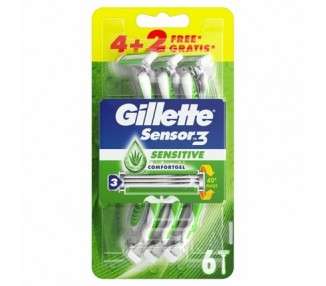 Gillette Sensor3 Sensitive Disposable Razor Comfortgel Lubrastrip - Pack of 6