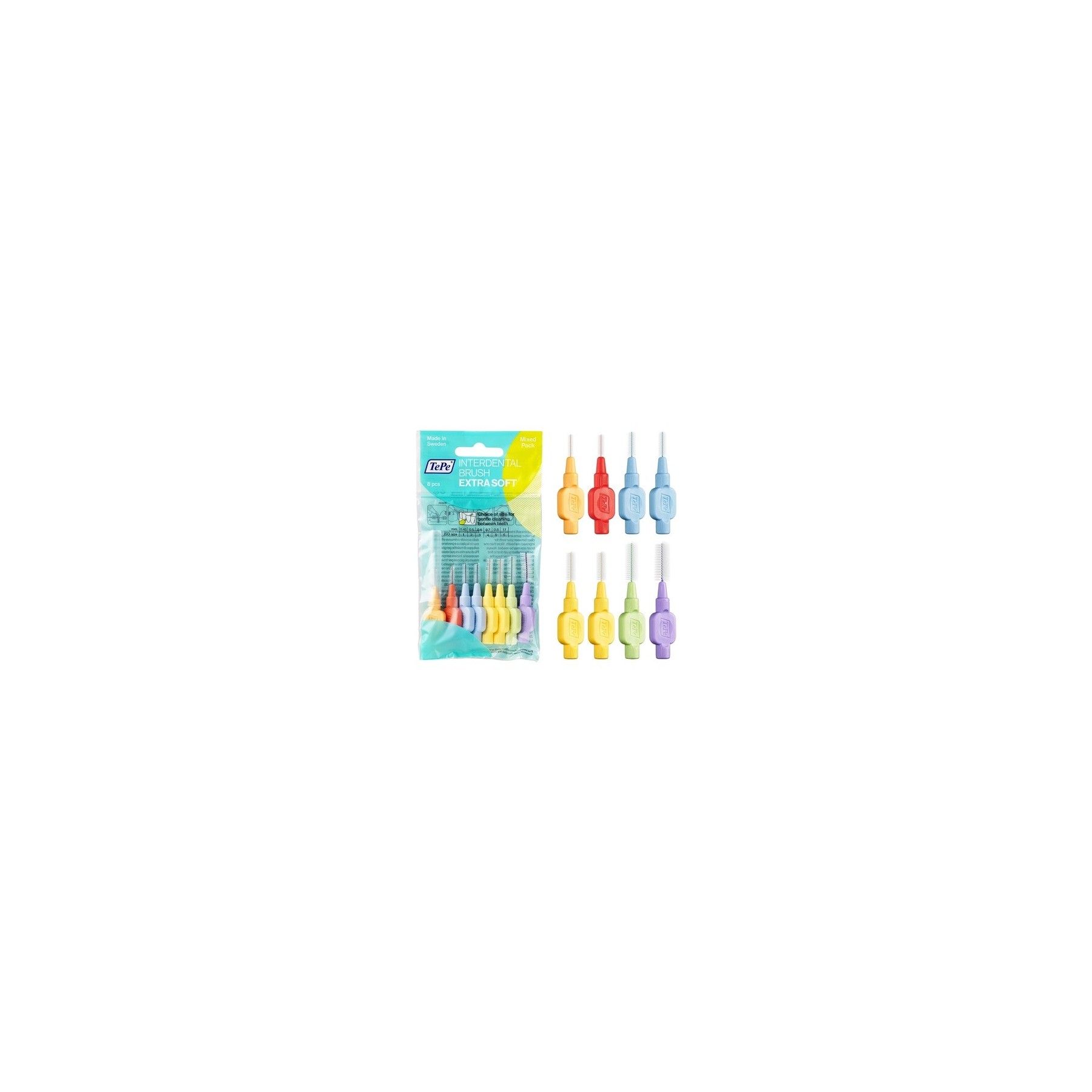 TEPE Interdental Brushes Extra Soft Mixed Pack 0.45-1.1mm - Pack of 8