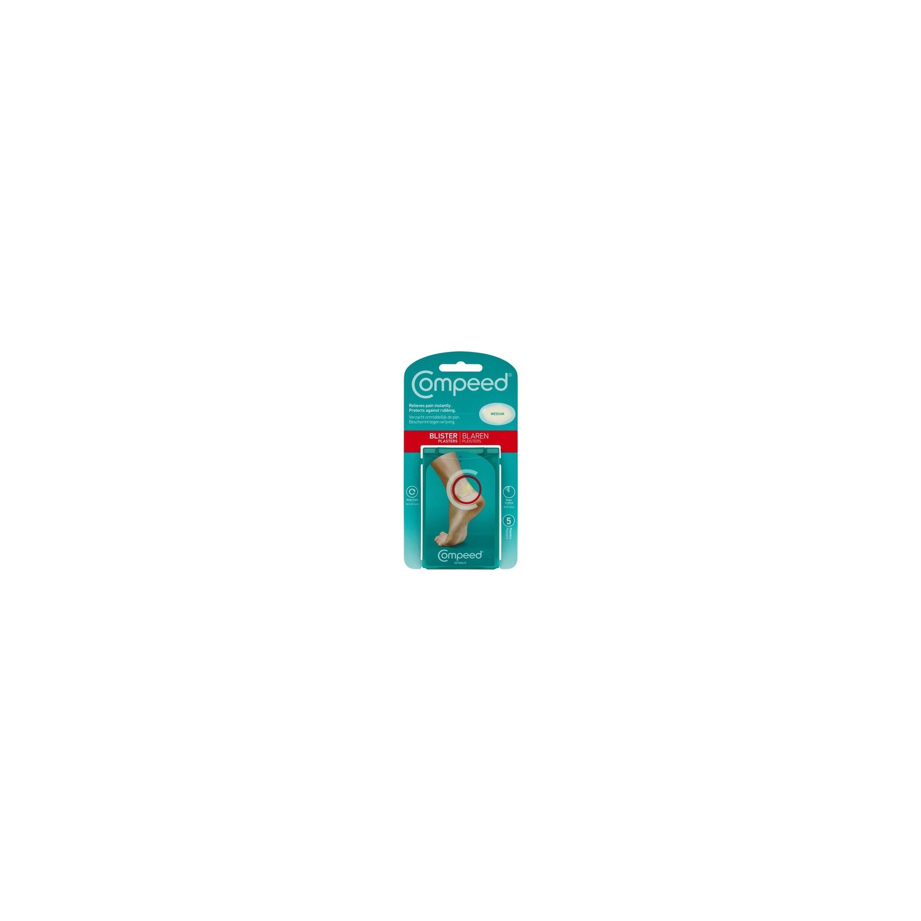 Compeed Medium Size Blister Plasters 5 Hydrocolloid Plasters Foot Treatment 4.2cm x 6.8cm - Pack of 5