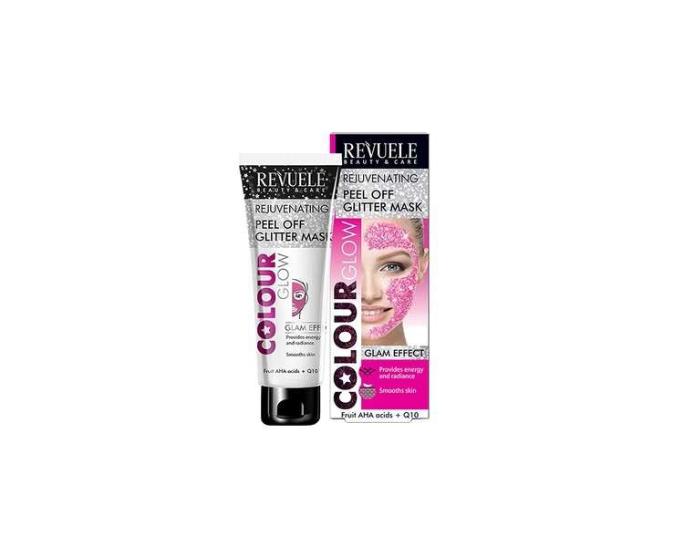 Revuele Colour Glow Bio-Regulating Peel Off Glitter Mask Glam Effect 80ml with Fruit AHA Acids and Q10 Pink