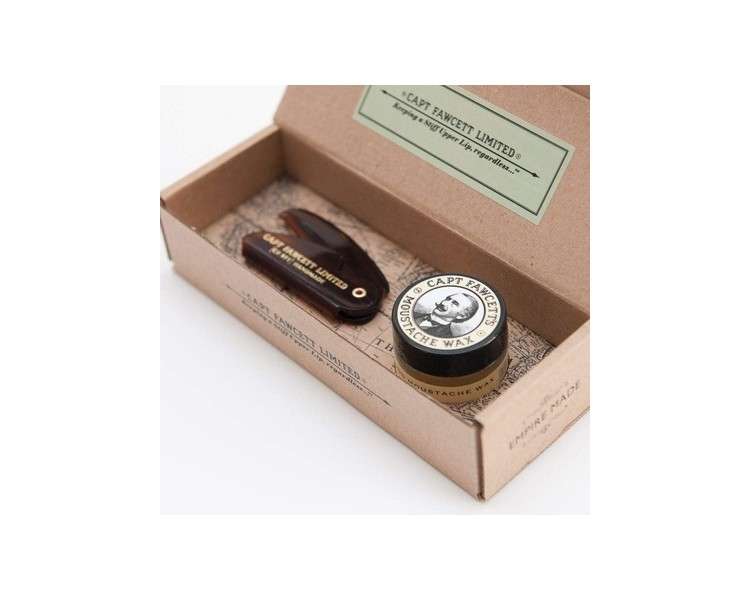 Captain Fawcett's Sandalwood Scent Moustache Wax & Folding Pocket Moustache Comb Gift Set - Made in England