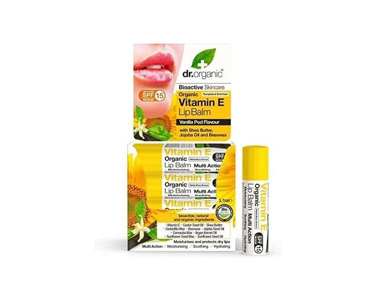 Dr Organic Organic Vitamin E Lip Balm Natural Vegetarian Cruelty Free Paraben and SLS Free 7ml