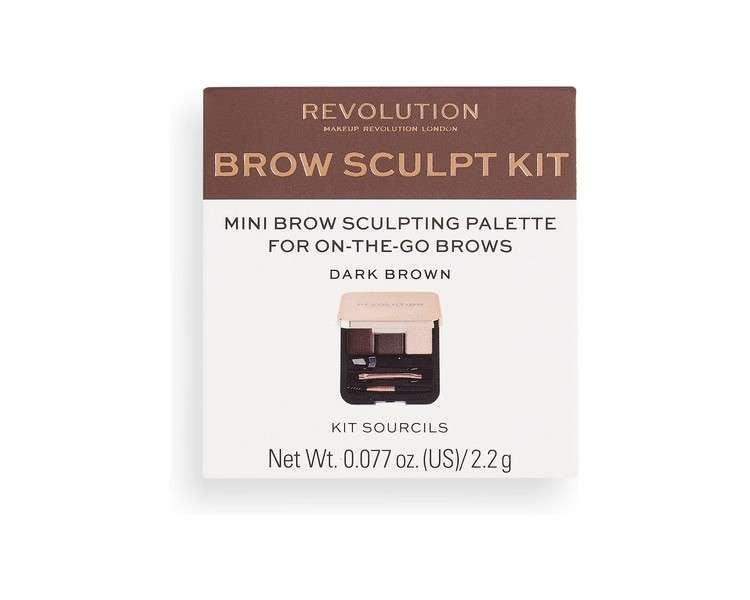 Makeup Revolution Brow Sculpt Kit Dark Brown Eyebrow Palette Box 2.2 gr