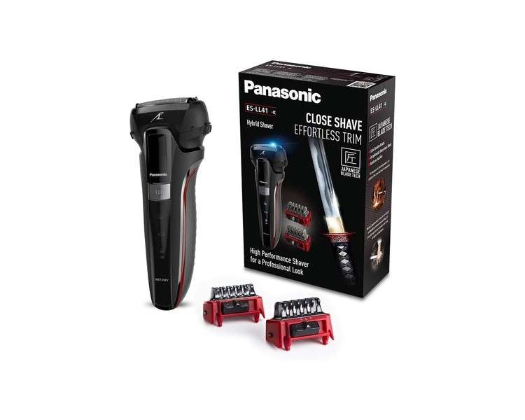 Panasonic ES-LL41 Hybrid Shaver 3-in-1 for Shaving, Trimming, and Styling with 2 Attachments Black