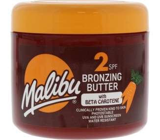 Malibu Sun SPF 2 Bronzing Fast Tanning Body Butter with Beta Carotene Water Resistant Tropical Coconut Fragrance 300ml