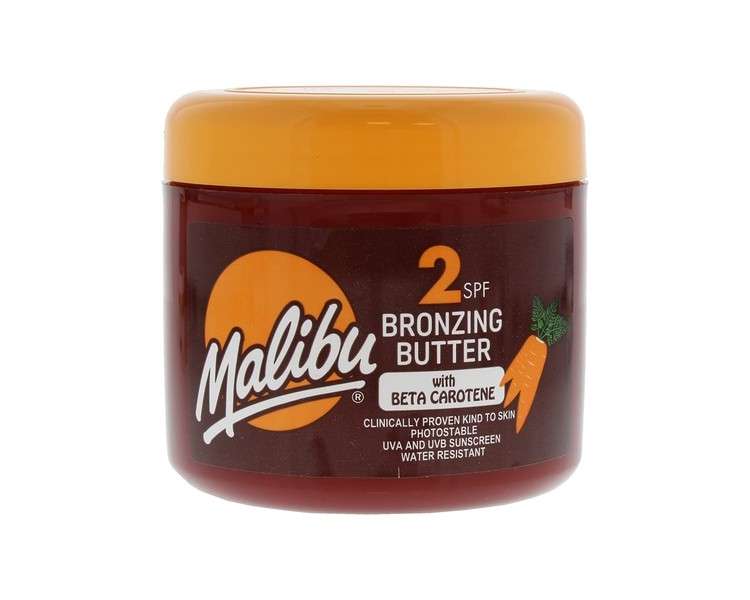 Malibu Sun SPF 2 Bronzing Fast Tanning Body Butter with Beta Carotene Water Resistant Tropical Coconut Fragrance 300ml