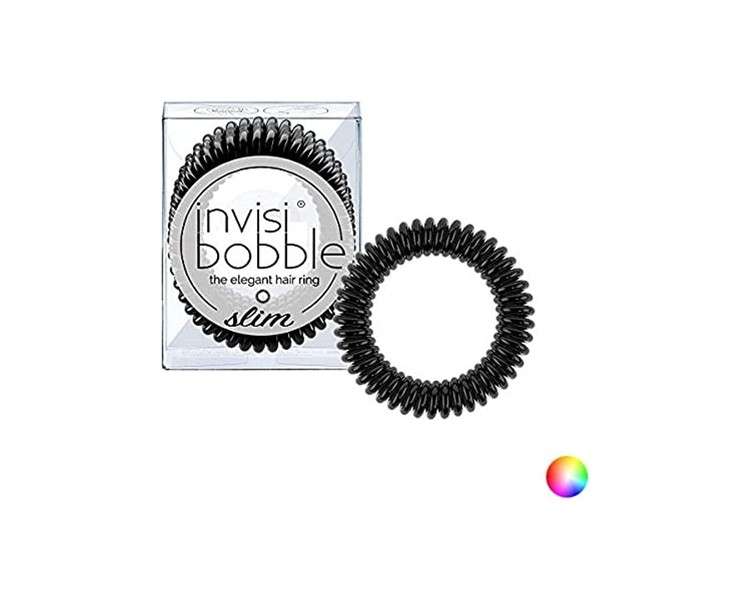 Invisibobble Slim Hair Ties True Black - No Kink Strong Hold Stylish Bracelet Suitable for All Hair Types