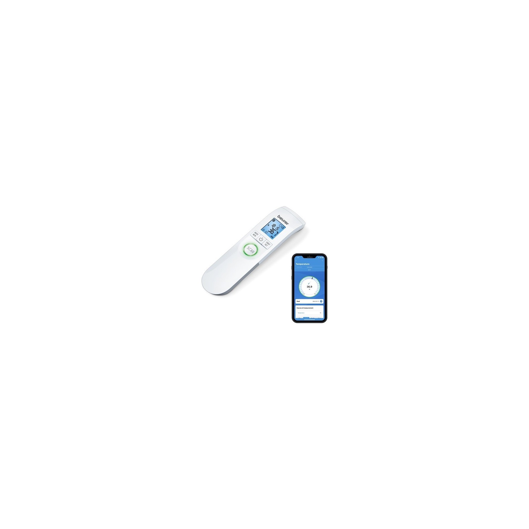 Beurer FT95 Contactless Thermometer with Bluetooth and Free App to Measure and Monitor Temperature with Fever Alert Function and In-Built Memory to Store Your Last 60 Readings Beurer FT95 Contactless Thermometer with Bluetooth and Free App to Measure and Monitor Temperature with Fever Alert Function and In-Built Memory to Store Your Last 60 Readings