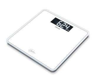 Beurer GS 400 White Signature Line Glass Personal Scale with Large Super White Safety Glass Platform and Stylish XL Black Display - 200kg Capacity 31x31cm