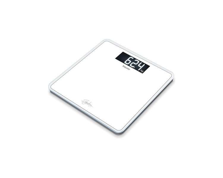 Beurer GS 400 White Signature Line Glass Personal Scale with Large Super White Safety Glass Platform and Stylish XL Black Display - 200kg Capacity 31x31cm