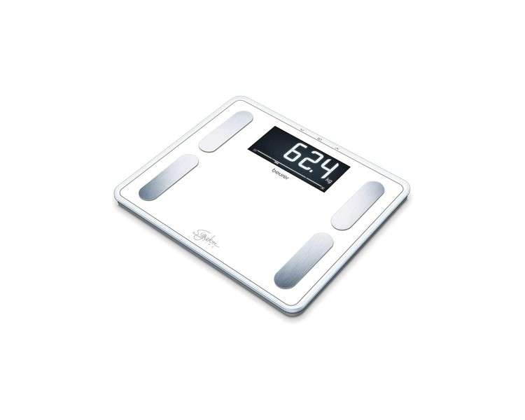 Beurer BF 410 White Signature Line Diagnostic Scale with Precise Body Analysis up to 10 Persons - 200kg Capacity 30x35cm