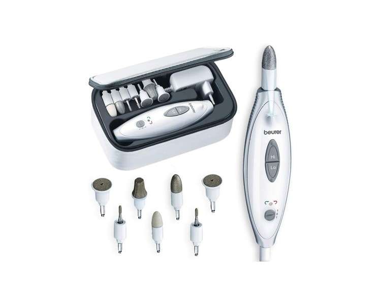 Beurer MP 41 Manicure/Pedicure Set with 7 Attachments and LED Light - White